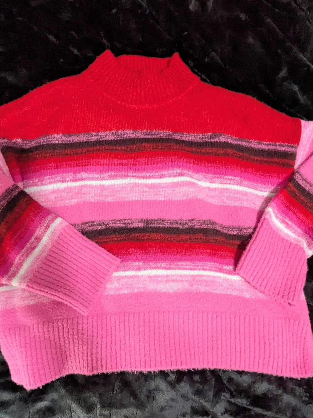 Nine West Pink & Red Striped Turtleneck Sweater